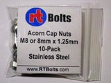 Metric 8mm Acorn Cap Nuts (10 pcs) Safety Show Dome Hex Stainless Steel M8 Thread 02a